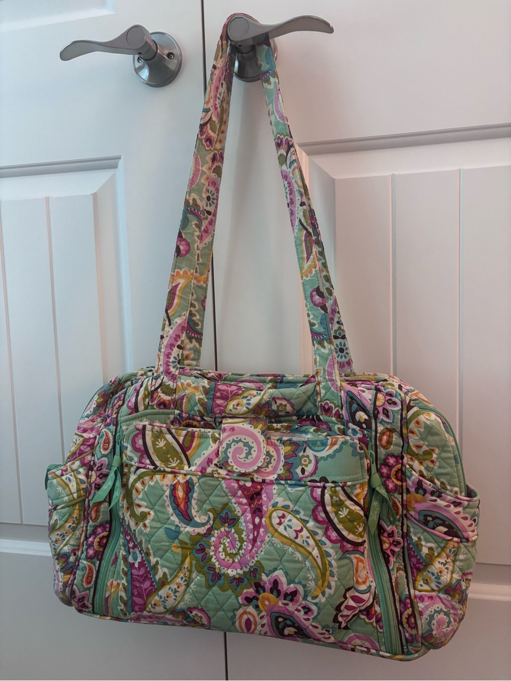 Quilted Paisley Diaper Bag - Pink, Green & Cream